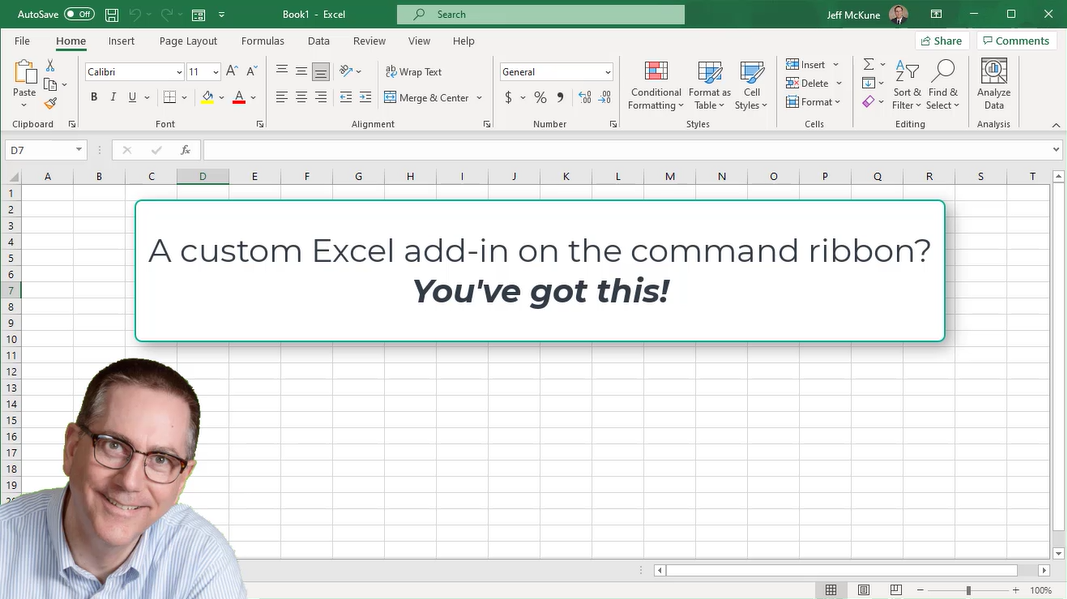 Instructional video creating an Excel add-in